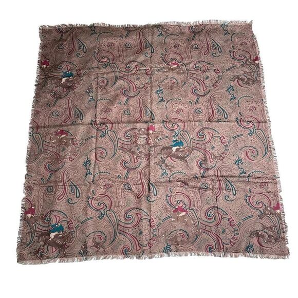 Vintage JH Collectibles Equestrian Horse Hunting theme rayon wool blend scarf - Picture 8 of 9